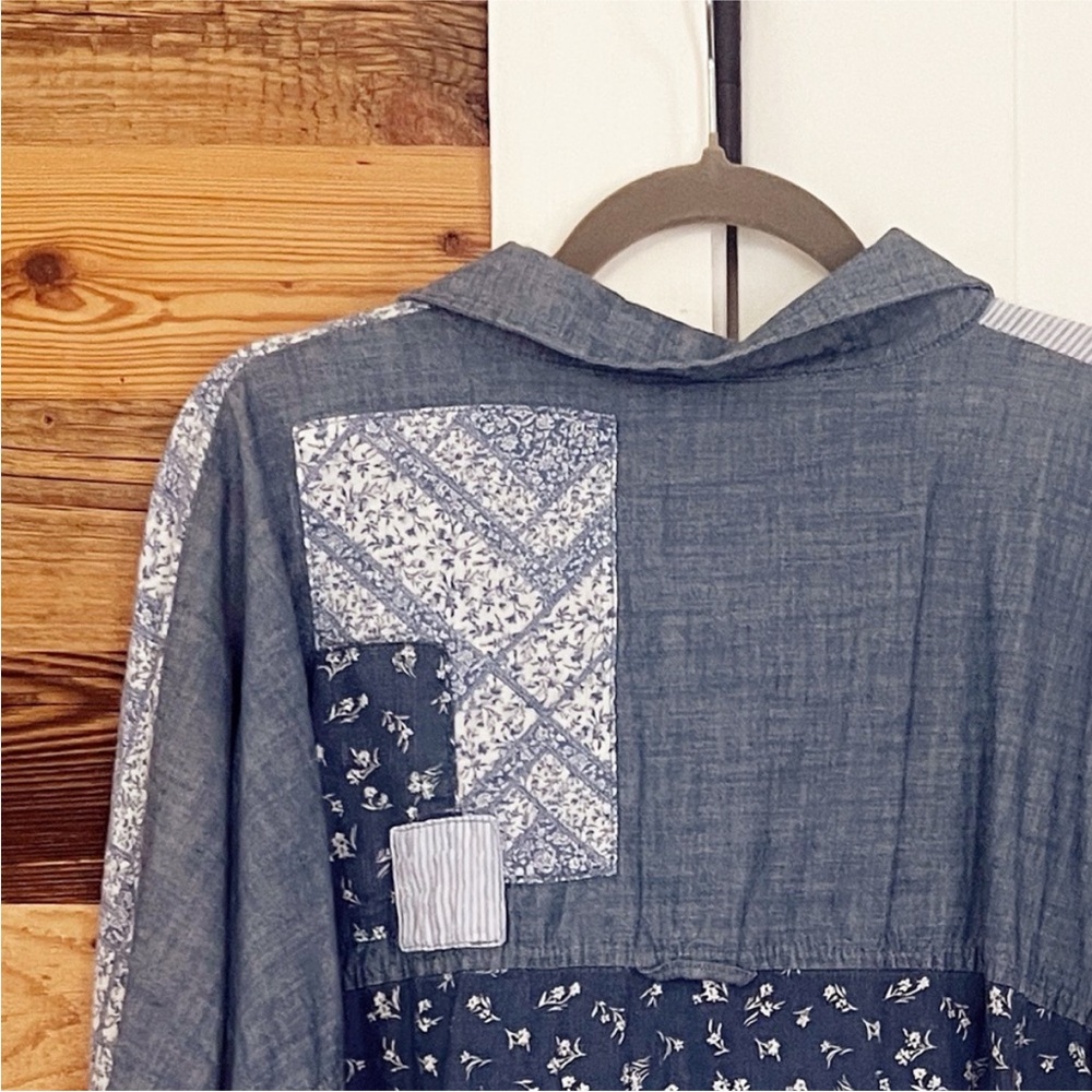 Blue Patch Work Button-Up Shirt - image 4